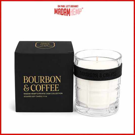 Bourbon & Coffee Hemp Candle 10oz detail – Madam Hemp India