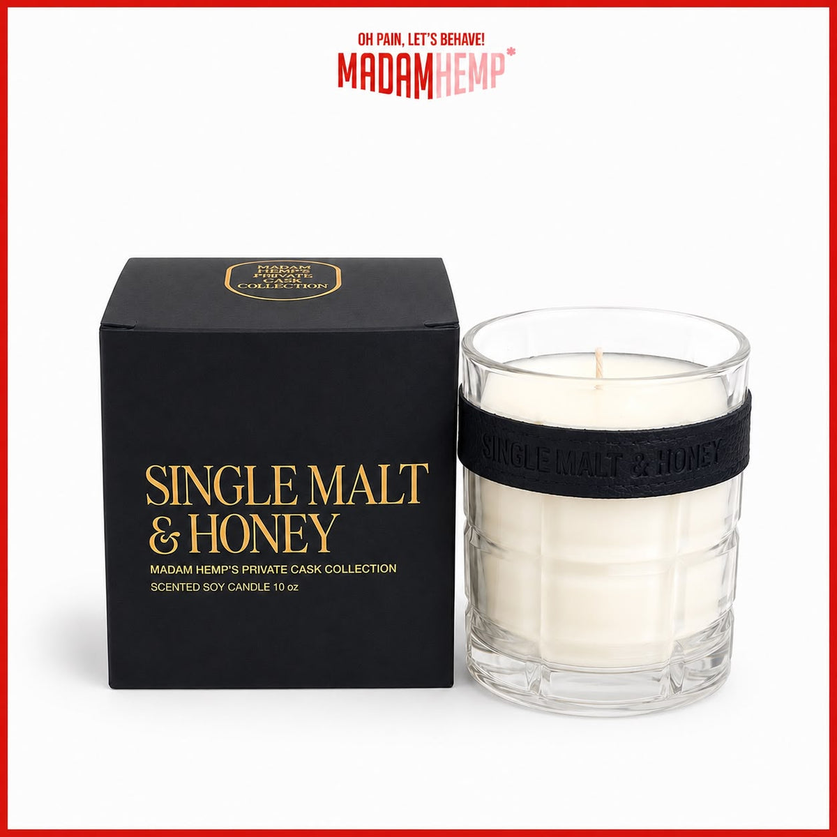 Single Malt & Honey Hemp Candle 10oz detail – Madam Hemp India