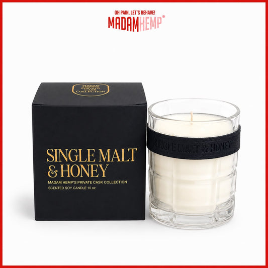 Single Malt & Honey Hemp Candle 10oz detail – Madam Hemp India
