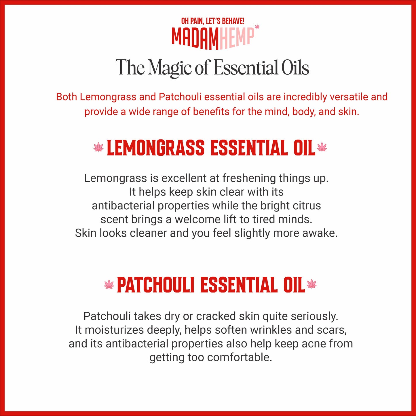 Lemongrass and patchouli essential oils – Madam Hemp hemp soap