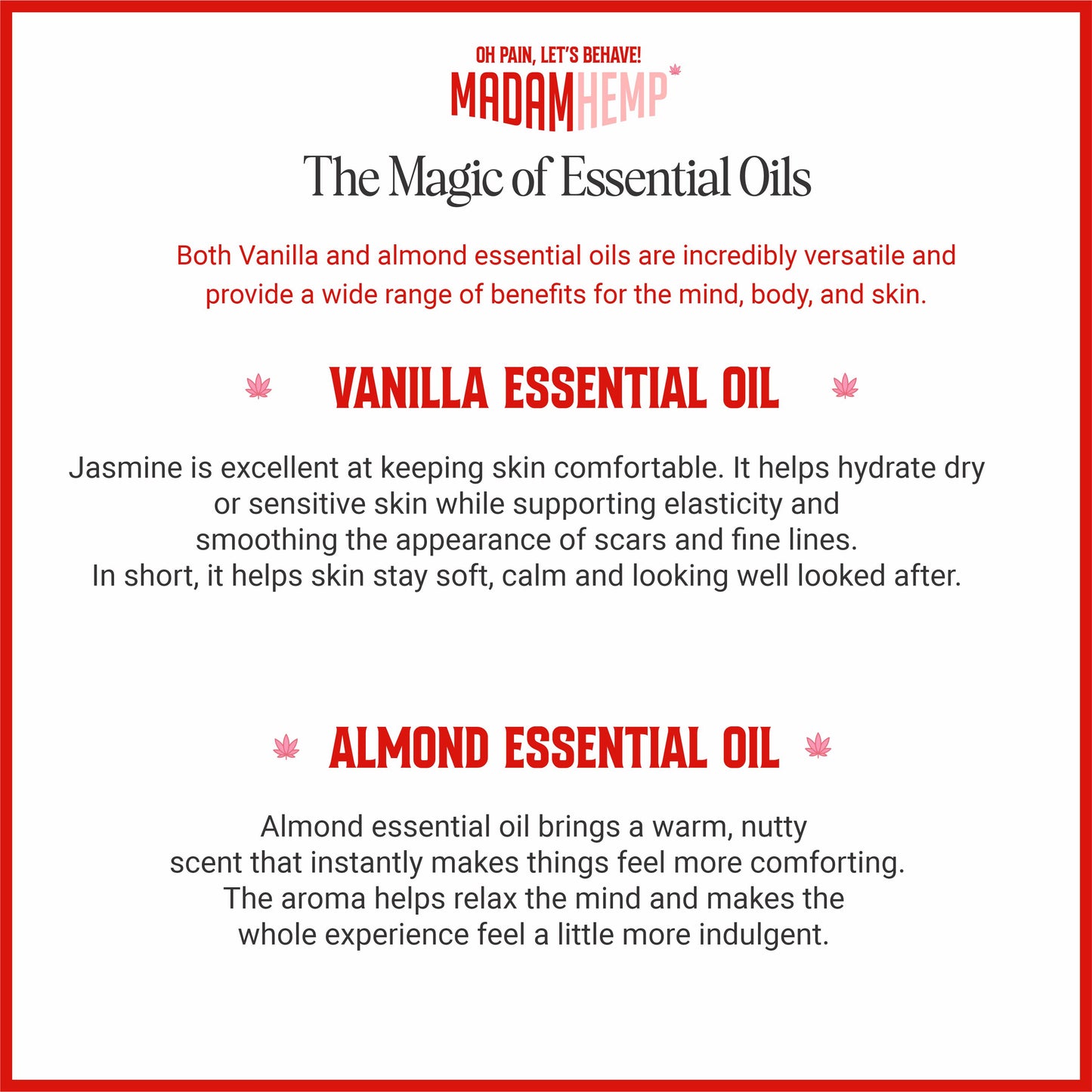 Vanilla and almond essential oils – Madam Hemp sleep cream