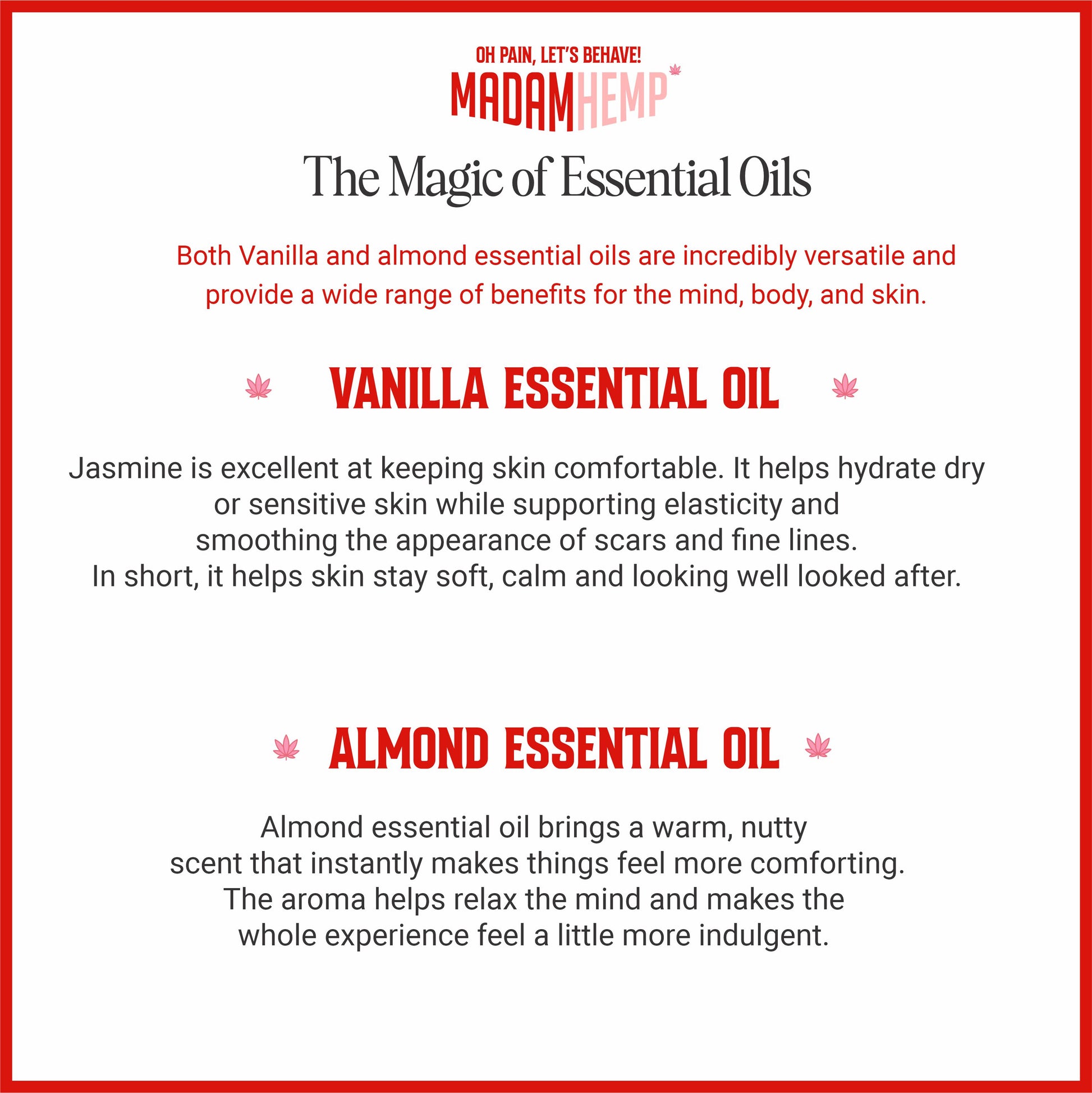 Vanilla and almond essential oils – Madam Hemp sleep cream